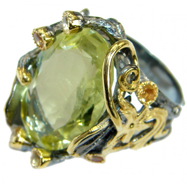 Vintage Style 55 CT Citrine .925 Sterling Silver handmade Cocktail Ring s. 8 1/4