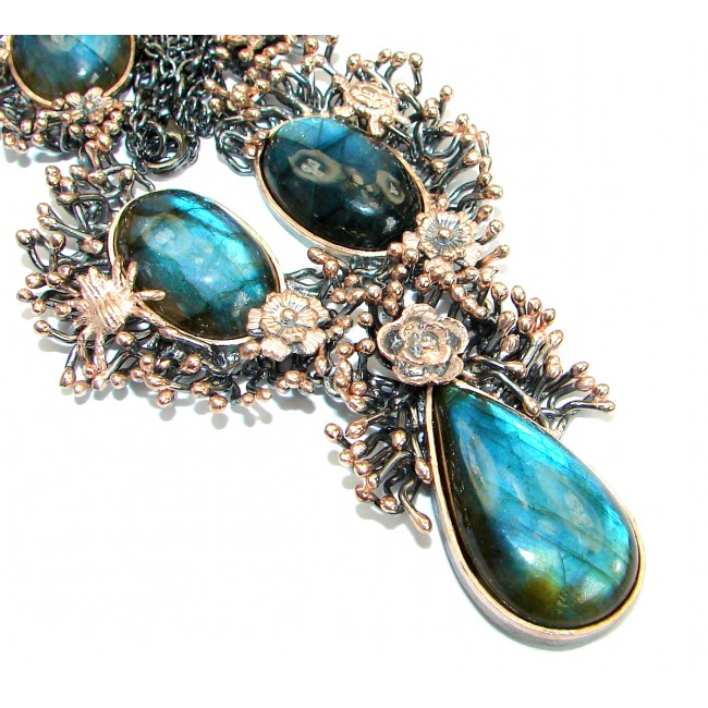 Chunky Cascade of Lights Labradorite Rose Gold over .925 Sterling Silver entirely handcrafted necklace