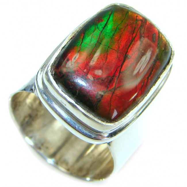 Pure Energy Genuine Canadian Ammolite .925 Sterling Silver handmade ring size 7 adjustable