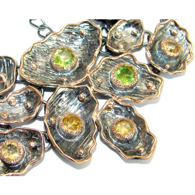 Nature inspired genuine Peridot 18 ct Gold Rhodium over .925 Sterling Silver handcrafted necklace