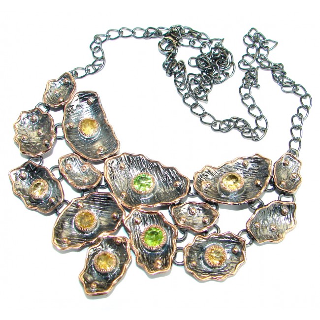 Nature inspired genuine Peridot 18 ct Gold Rhodium over .925 Sterling Silver handcrafted necklace