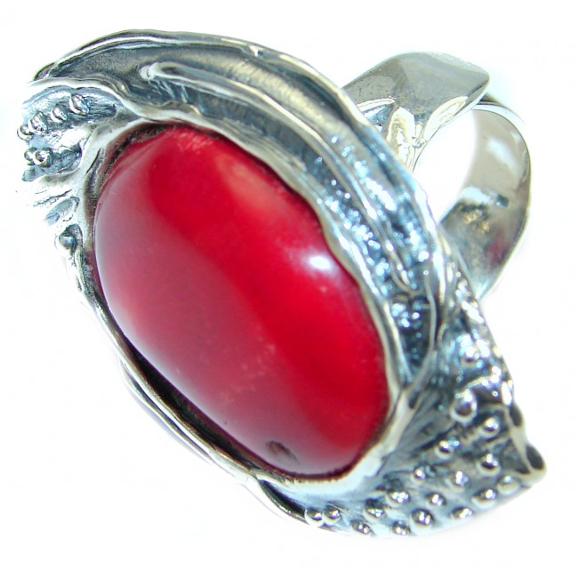 Jumbo Gorgeous natural Fossilized Coral Sterling Silver ring s. 7 adjustable