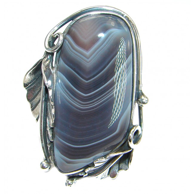 Genuine Botswana Agate .925 Sterling Silver handmade Ring Size 7 adjustable