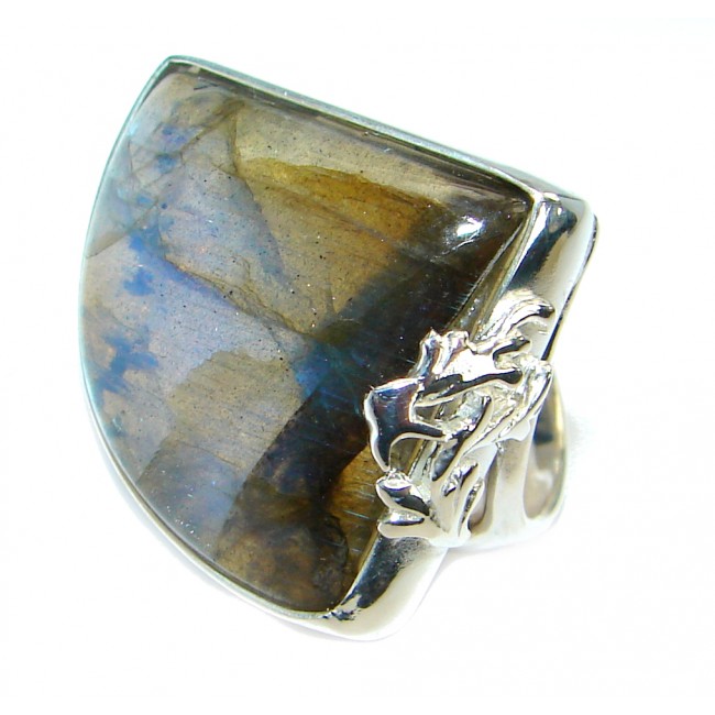 Blue Fire Labradorite .925 Sterling Silver handmade ring size 6 1/4
