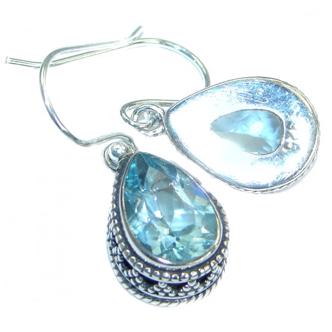 Authentic Swiss Blue Topaz .925 Sterling Silver handcrafted stud earrings