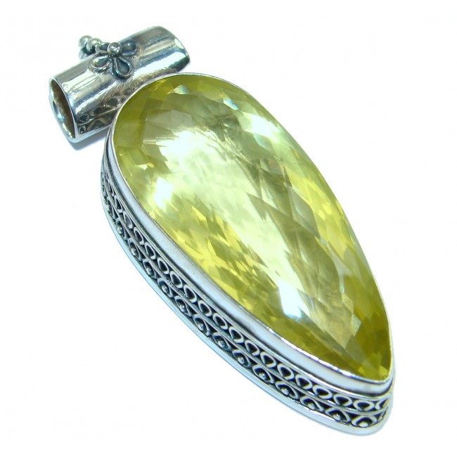 Vintage Design 108CT Genuine Lemon Quartz .925 Sterling Silver handcrafted pendant