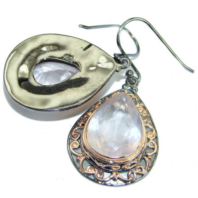 Enchanted Garden genuine Rose Quartz Gold over .925 Sterling Silver handmade earrings
