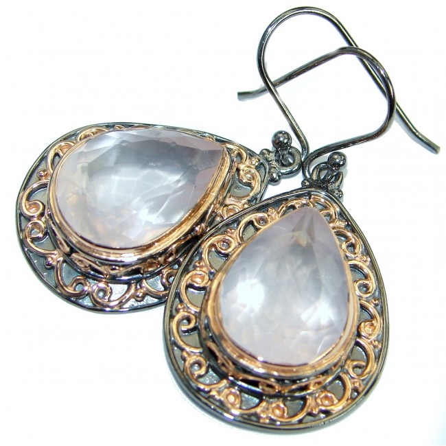 Enchanted Garden genuine Rose Quartz Gold over .925 Sterling Silver handmade earrings