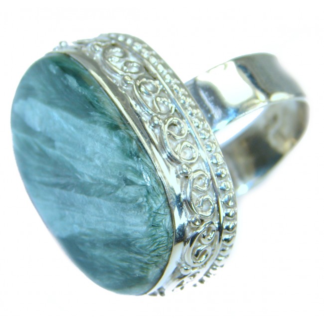 Great quality Green Russian Seraphinite Sterling Silver handmade Ring size 9