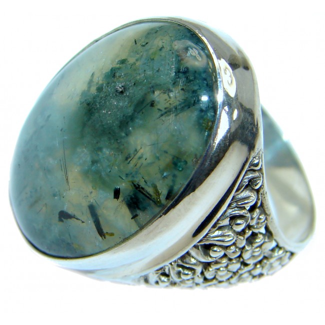 Supernova Green Moss Prehnite .925 Sterling Silver handcrafted ring; s. 9