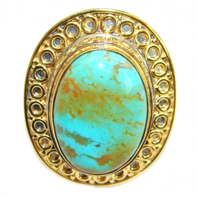 Genuine Sleeping Beauty Turquoise 14K gold over .925 Sterling Silver Ring size 7 adjustable