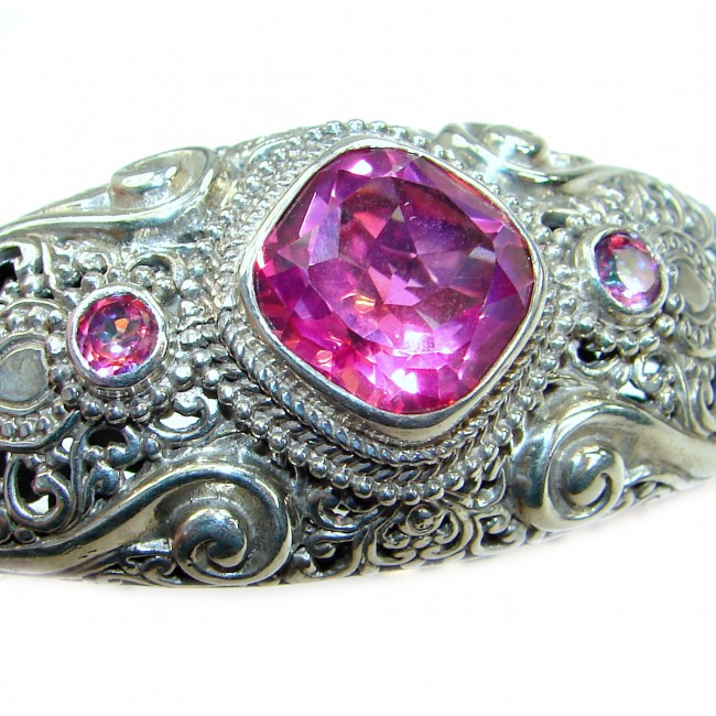 Chunky Luxury Pink Rainbow Magic Topaz .925 Sterling Silver handmade Cuff/Bracelet