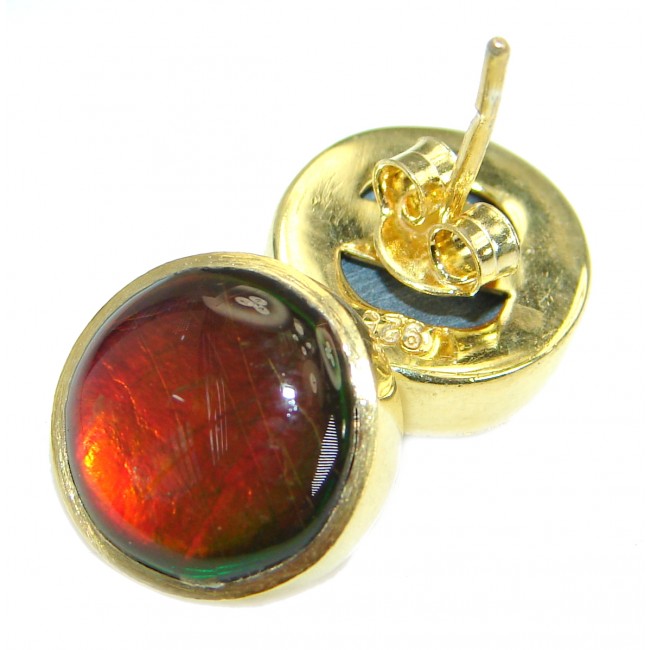 Red Aura Fire Ammolite gold over .925 Sterling Silver handmade 15 mm stud earrings