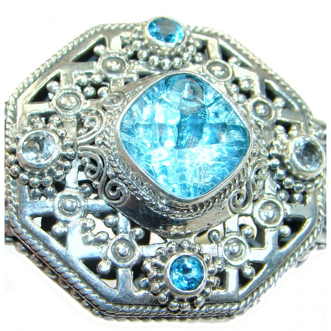 Natural Swiss Blue Topaz Oxidized .925 Sterling Silver handcrafted Bracelet / Cuff
