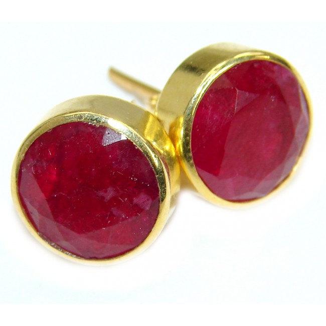 Juicy natural 10 mm Ruby Gold Rhodium over .925 Sterling Silver handcrafted earrings