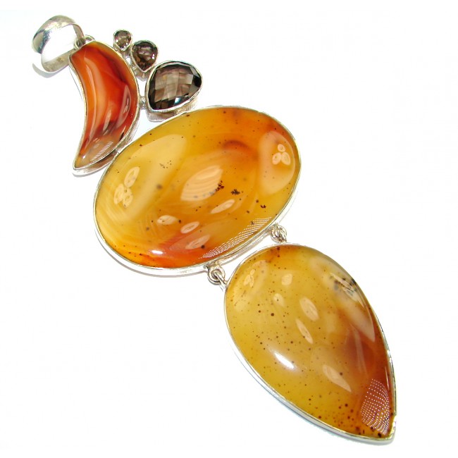Jumbo 5 inches long Best quality Montana Agate .925 Sterling Silver handcrafted Pendant