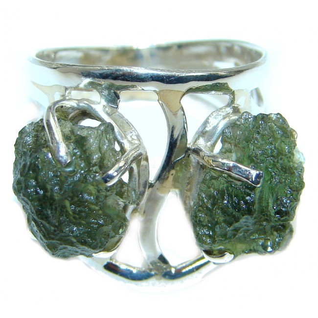 Large genuine Green Moldavite .925 Sterling Silver Ring size 9 3/4