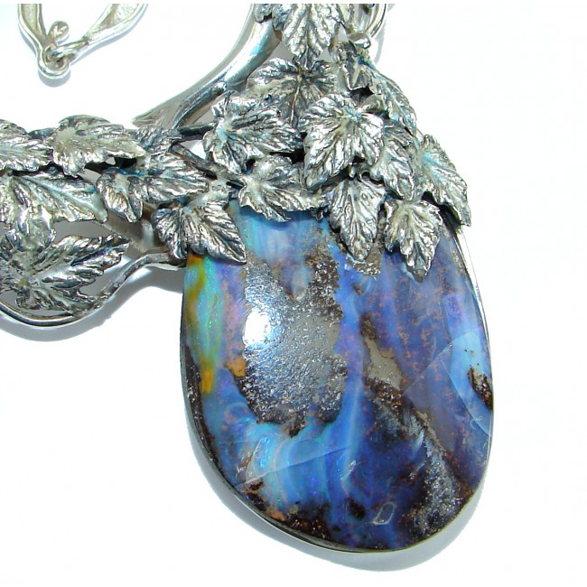 Spectacular genuine Australian Boulder Opal .925 Sterling Silver brilliantly handcrafted necklace