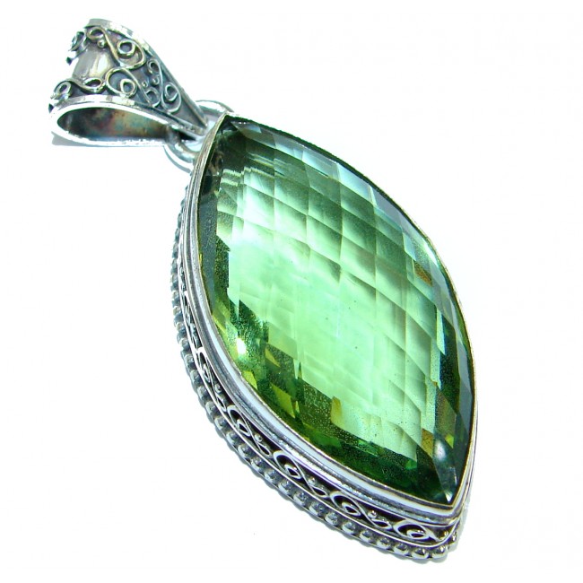 Large Vintage Style Emerald color Quartz .925 Sterling Silver Pendant