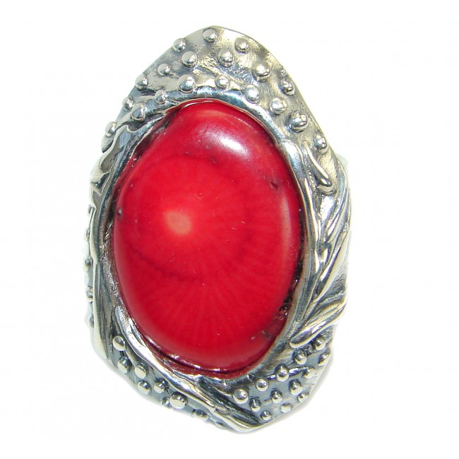 Jumbo Gorgeous natural Fossilized Coral Sterling Silver ring s. 8 adjustable