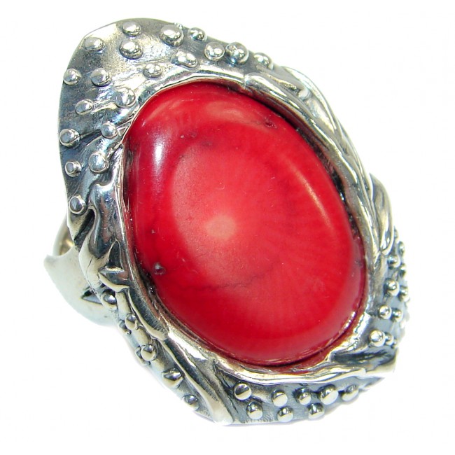 Jumbo Gorgeous natural Fossilized Coral Sterling Silver ring s. 8 adjustable