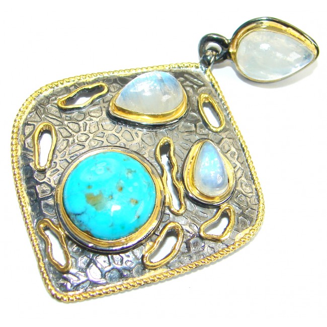 Blue Turquoise Moonstone 18K Gold Rhodium over .925 Sterling Silver Pendant