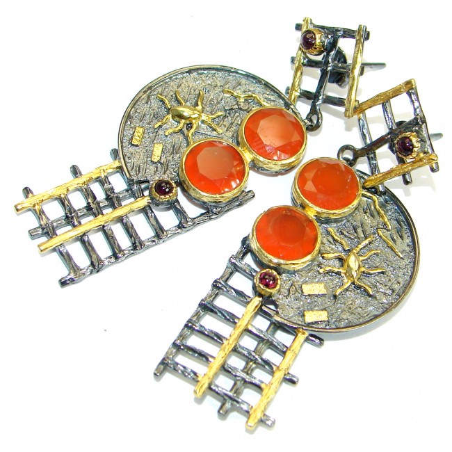 Carmen Orange Carnelian Rose Gold over .925 Sterling Silver handmade earrings