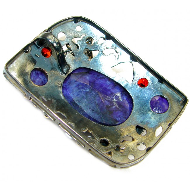 Blue Sun lab. Sapphire & Quartz Gold over .925 Sterling Silver handcrafted Pendant