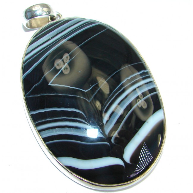 Black and White great quality Botswana Agate .925 Sterling Silver handcrafted Pendant
