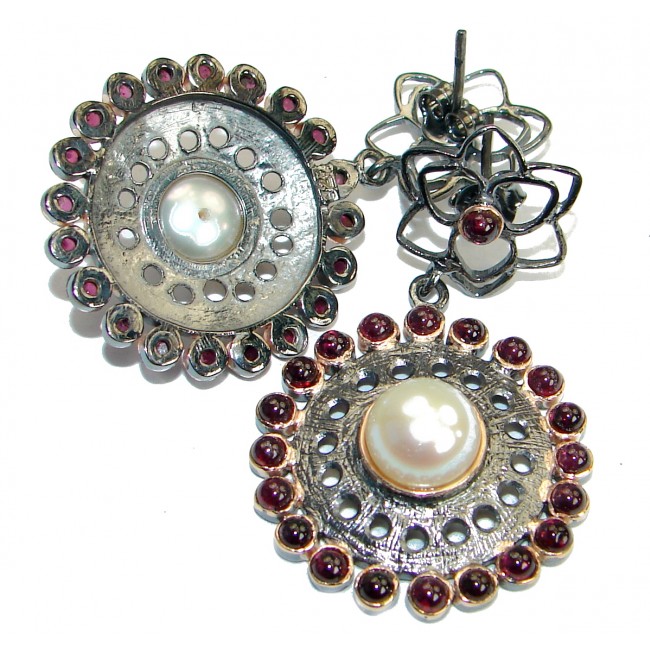 Classic Beauty Fresh water Pearl Gold Rhodium .925 Sterling Silver handmade stud earrings