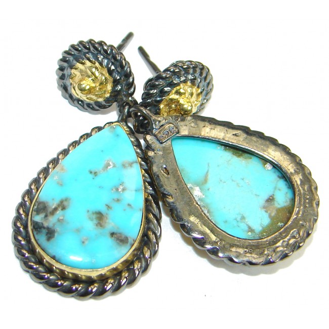 Genuine Sleeping Beauty Turquoise Gold Rhodium over .925 Sterling Silver handmade earrings