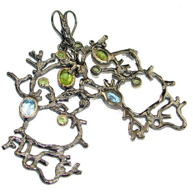 Long Nature Inspired Authentic Topaz Peridot Gold over .925 Sterling Silver handmade earrings