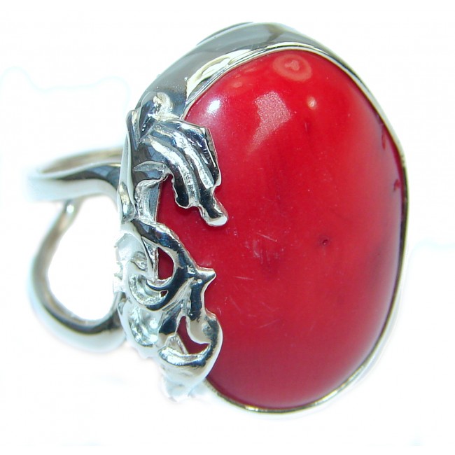 Natural Fossilized Coral .925 Sterling Silver handmade ring s. 8 adjustable