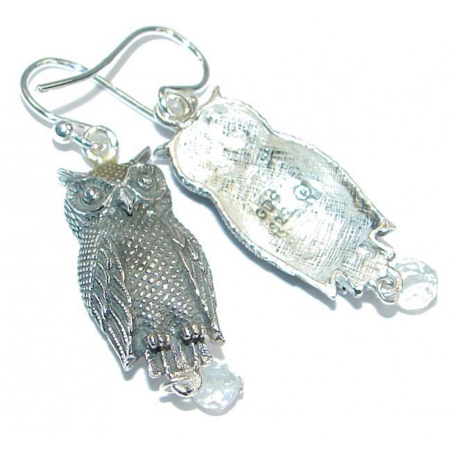 Owls genuine Rose Quartz .925 Sterling Silver handmade earrings