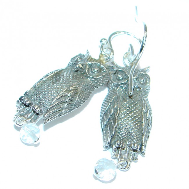 Owls genuine Rose Quartz .925 Sterling Silver handmade earrings