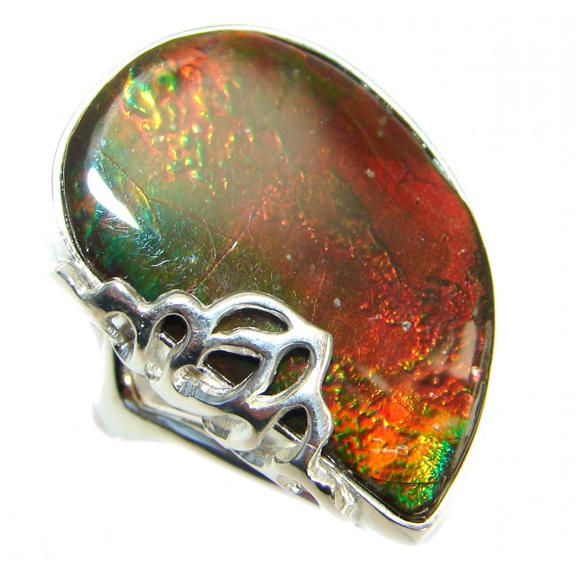 Pure Energy Genuine Canadian Ammolite .925 Sterling Silver handmade ring size 5 1/4