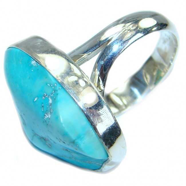 Huge Genuine Turquoise .925 Sterling Silver ring; s. 7 adjustable