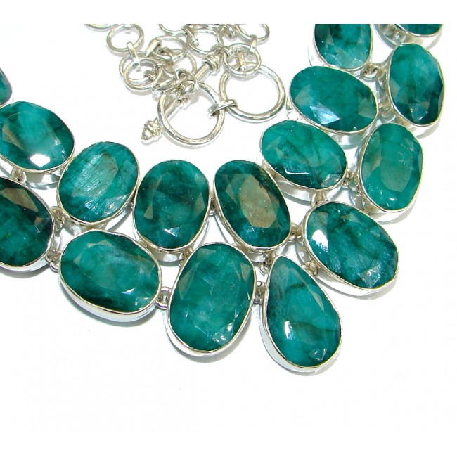 Amazing Huge Green Emerald .925 Silver hancrafted necklace