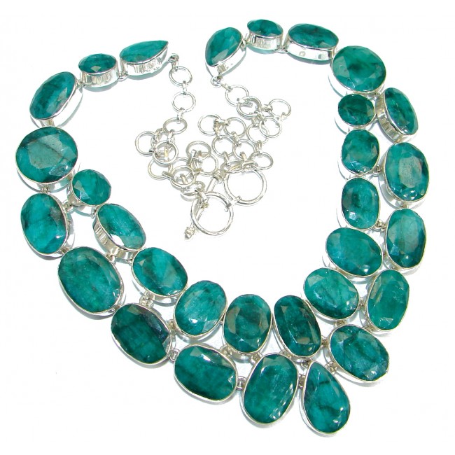 Amazing Huge Green Emerald .925 Silver hancrafted necklace