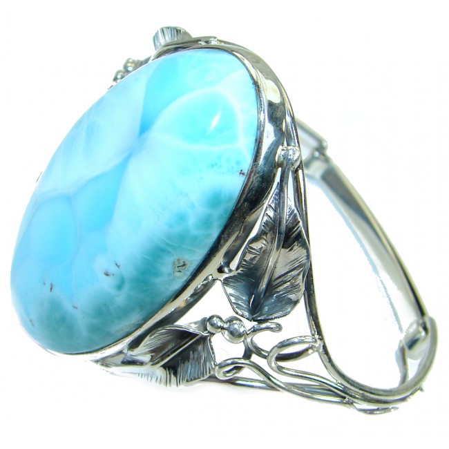 Authentic Larimar highly polished oxidized .925 Sterling Silver handmade Bracelet / Cuff