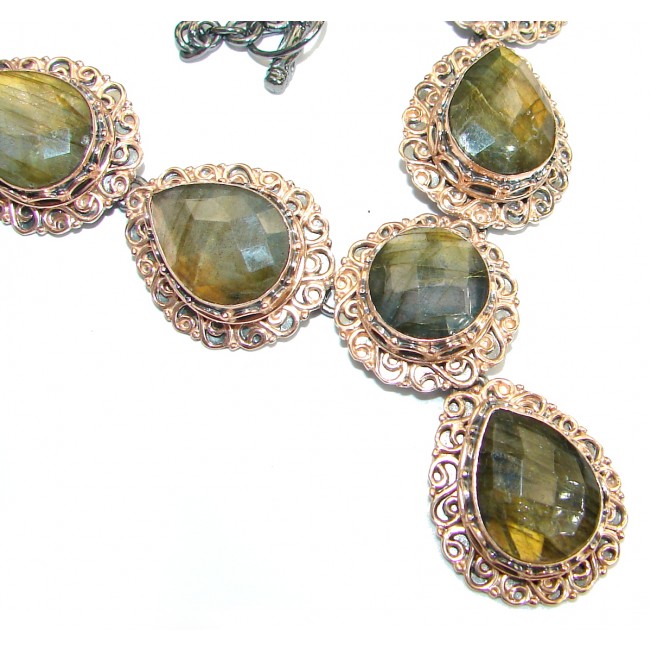 Chunky Cascade of Lights Labradorite Rose Gold Rhodium over .925 Sterling Silver entirely handcrafted necklace