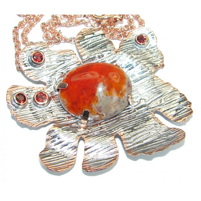Mexican Fire Opal Garnet Rose Gold over .925 Sterling Silver handmade Necklace