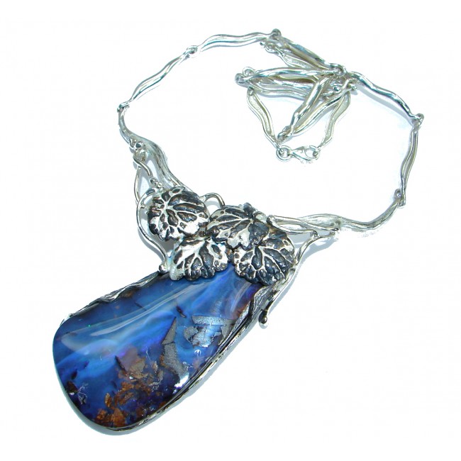 Spectacular genuine Australian Boulder Opal .925 Sterling Silver brilliantly handcrafted necklace