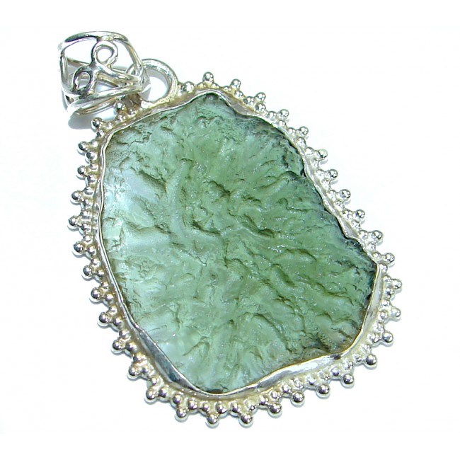 Unique design lab. Green Moldavite .925 Sterling Silver Pendant
