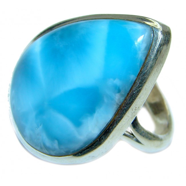 AAA QUALITY Genuine Larimar .925 Sterling Silver handcrafted ring size 8