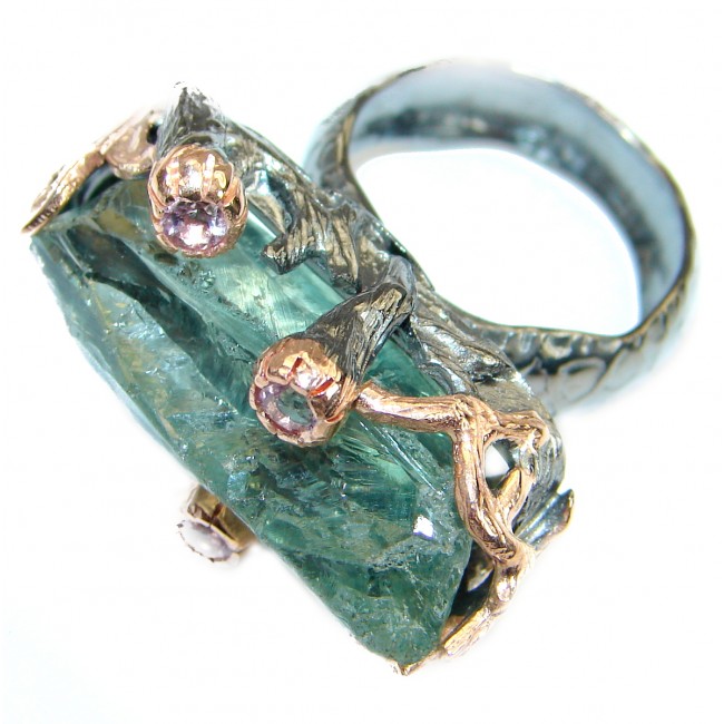 Vintage Style Rough Green Amethyst .925 Sterling Silver handmade Cocktail Ring s. 7 1/4