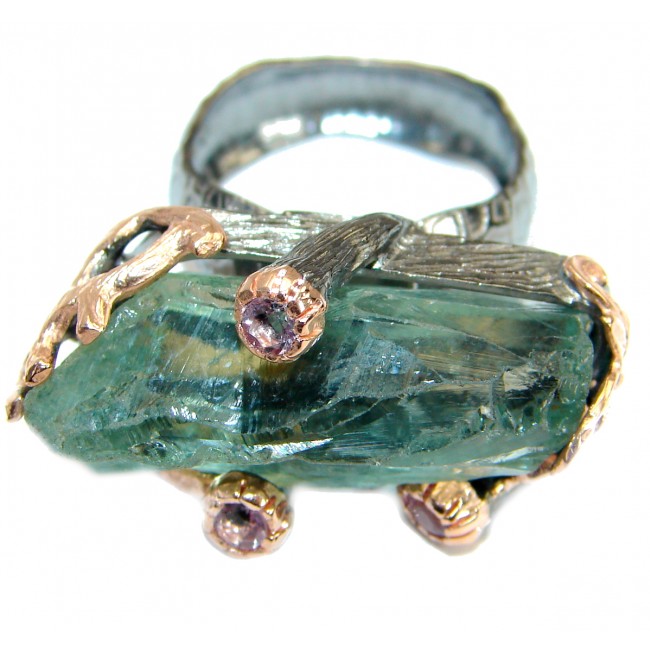 Vintage Style Rough Green Amethyst .925 Sterling Silver handmade Cocktail Ring s. 7 1/4