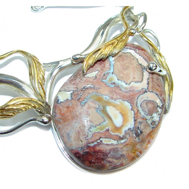 Large Master Piece genuine 148 ct Mexican Opal .925 Sterling Silver brilliantly handcrafted necklace