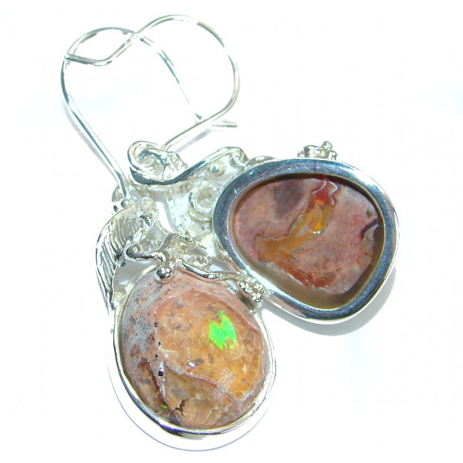 Unique genuine Mexican Fire Opal .925 Sterling Silver handmade earrings
