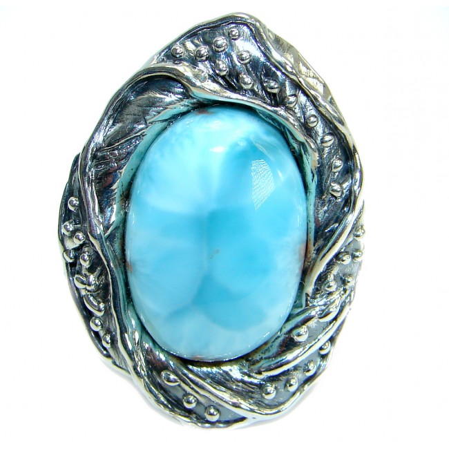 AAA QUALITY Genuine Larimar .925 Sterling Silver handcrafted ring size 7 adjustable